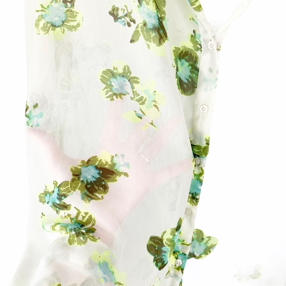 JESSICA SIMPSON Green Floral Sheer Hi/Lo Button Sm - Picture 6 of 6